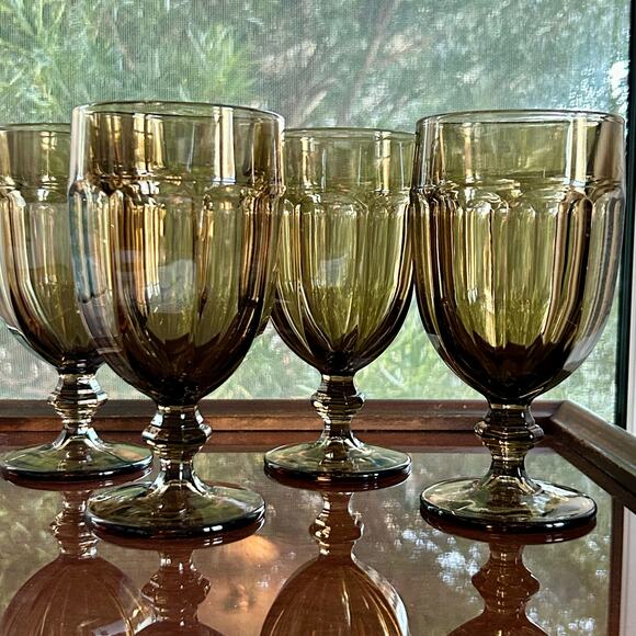Vintage Libbey Gibraltar Duratuff Olive Green Water Goblets – Set of 4 - Picture 4 of 15